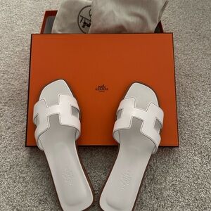 Hermes White Sandals with H-Shaped Design